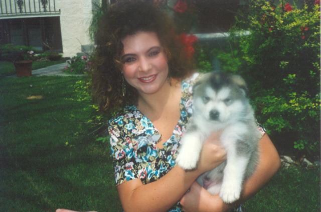 Andrea with Baby Snokins at age 8 weeks in January of 1990.